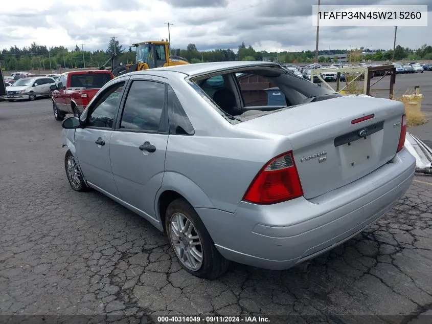 2005 Ford Focus Zx4 VIN: 1FAFP34N45W215260 Lot: 40314049