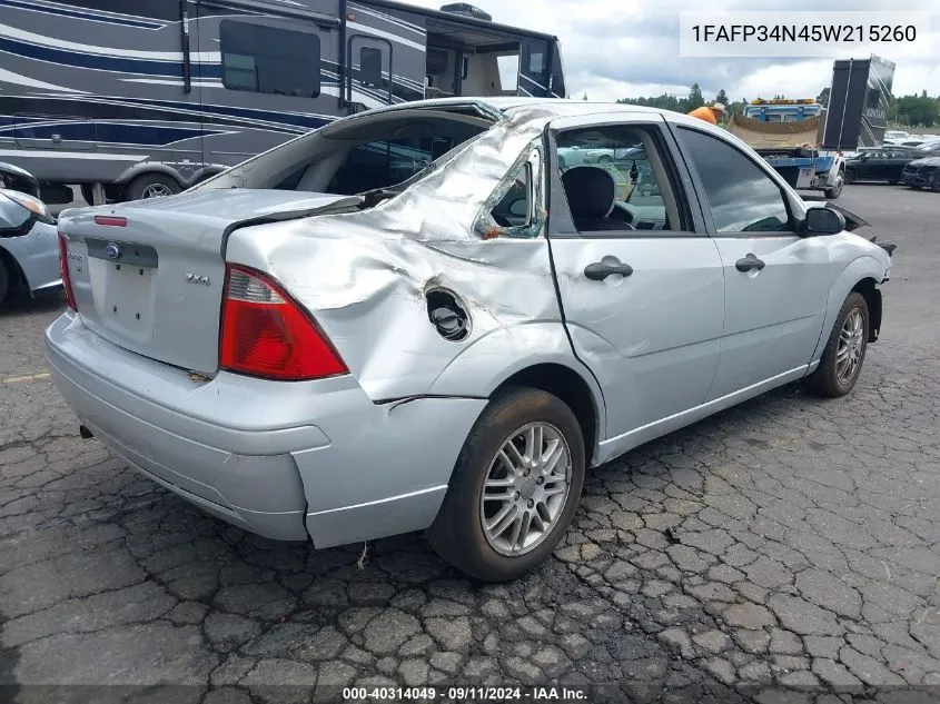 2005 Ford Focus Zx4 VIN: 1FAFP34N45W215260 Lot: 40314049