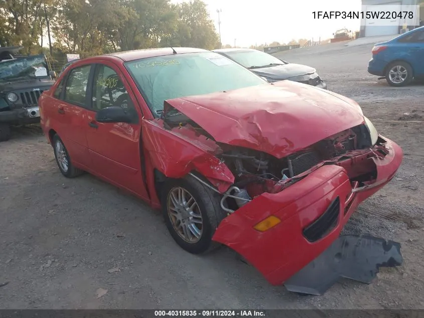 2005 Ford Focus Zx4 VIN: 1FAFP34N15W220478 Lot: 40315835