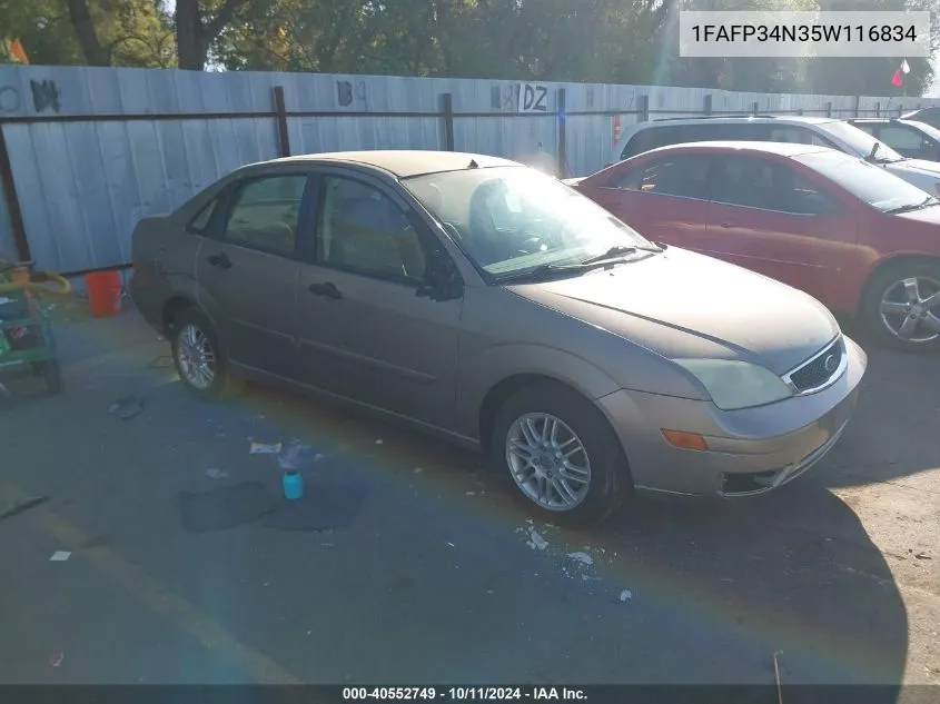 2005 Ford Focus Zx4 VIN: 1FAFP34N35W116834 Lot: 40552749