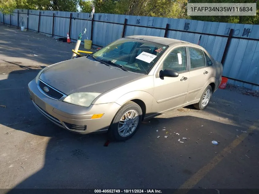 2005 Ford Focus Zx4 VIN: 1FAFP34N35W116834 Lot: 40552749