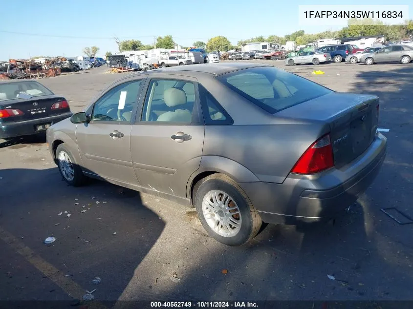 2005 Ford Focus Zx4 VIN: 1FAFP34N35W116834 Lot: 40552749