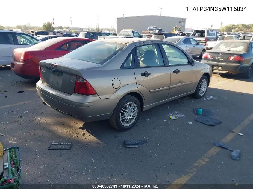 2005 Ford Focus Zx4 VIN: 1FAFP34N35W116834 Lot: 40552749