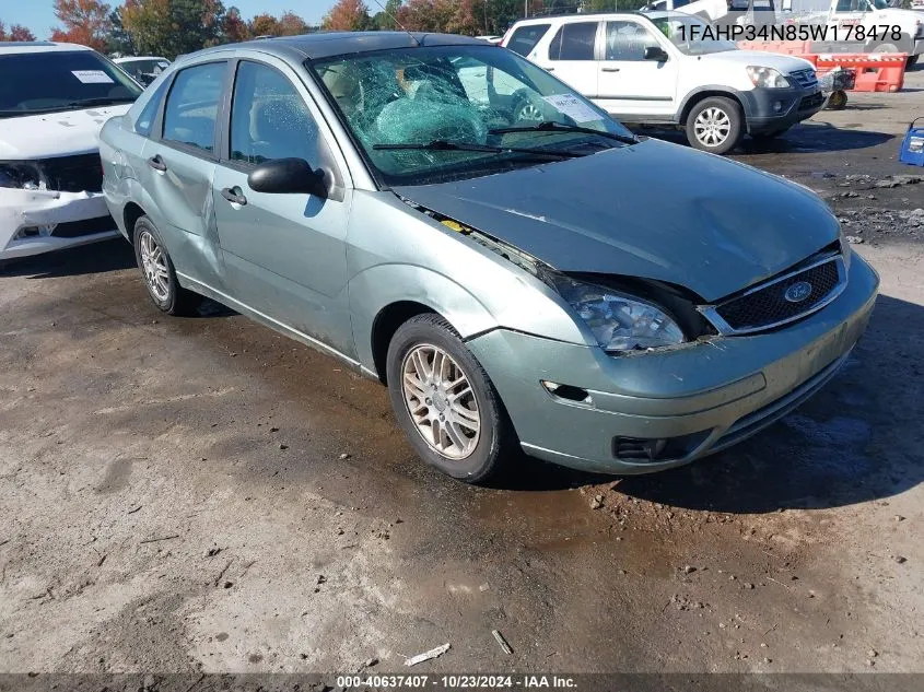 2005 Ford Focus Zx4 VIN: 1FAHP34N85W178478 Lot: 40637407