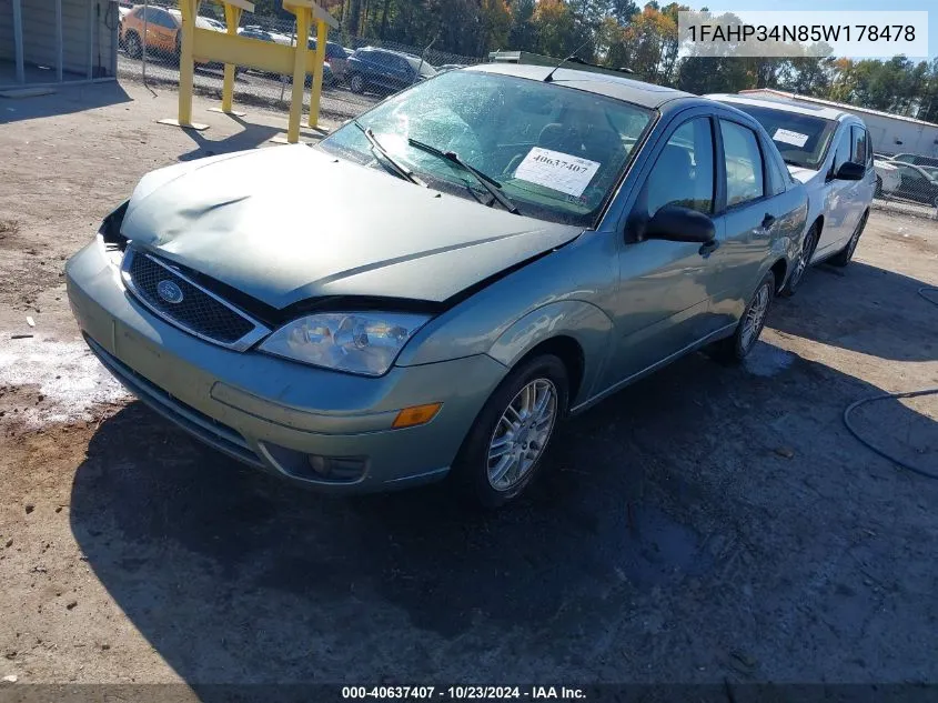 2005 Ford Focus Zx4 VIN: 1FAHP34N85W178478 Lot: 40637407