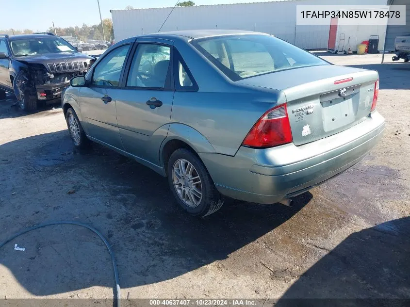 2005 Ford Focus Zx4 VIN: 1FAHP34N85W178478 Lot: 40637407