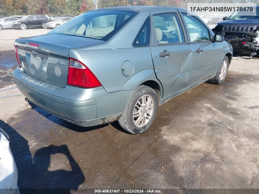 2005 Ford Focus Zx4 VIN: 1FAHP34N85W178478 Lot: 40637407