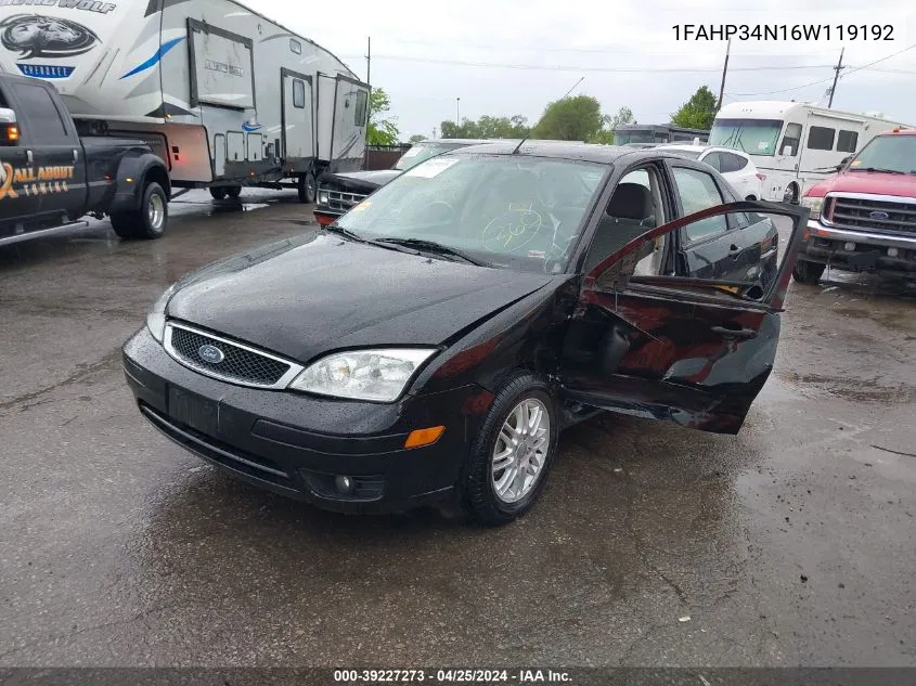 2006 Ford Focus Zx4 VIN: 1FAHP34N16W119192 Lot: 39227273