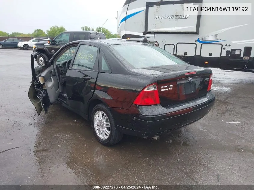 2006 Ford Focus Zx4 VIN: 1FAHP34N16W119192 Lot: 39227273