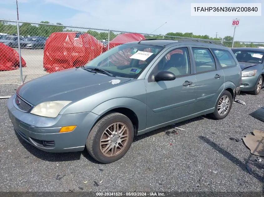 2006 Ford Focus Zxw VIN: 1FAHP36N36W200840 Lot: 39341525