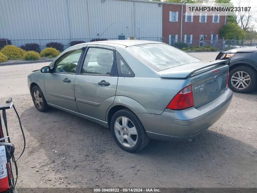 2006 Ford Focus Zx4 VIN: 1FAHP34N86W233187 Lot: 39409822