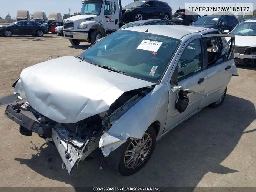 2006 Ford Focus Zx5 VIN: 1FAFP37N26W185172 Lot: 39686935