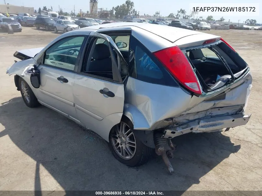 2006 Ford Focus Zx5 VIN: 1FAFP37N26W185172 Lot: 39686935