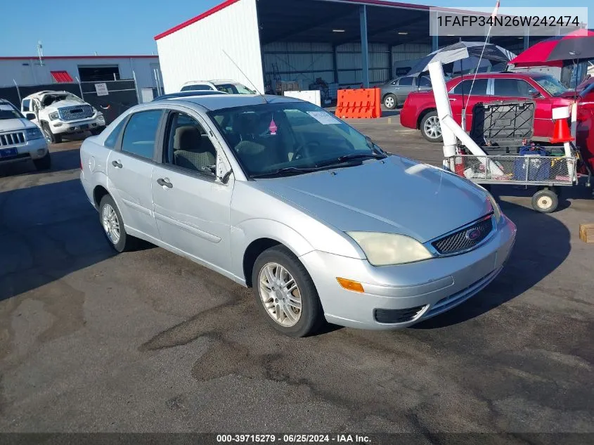 2006 Ford Focus Zx4 VIN: 1FAFP34N26W242474 Lot: 39715279