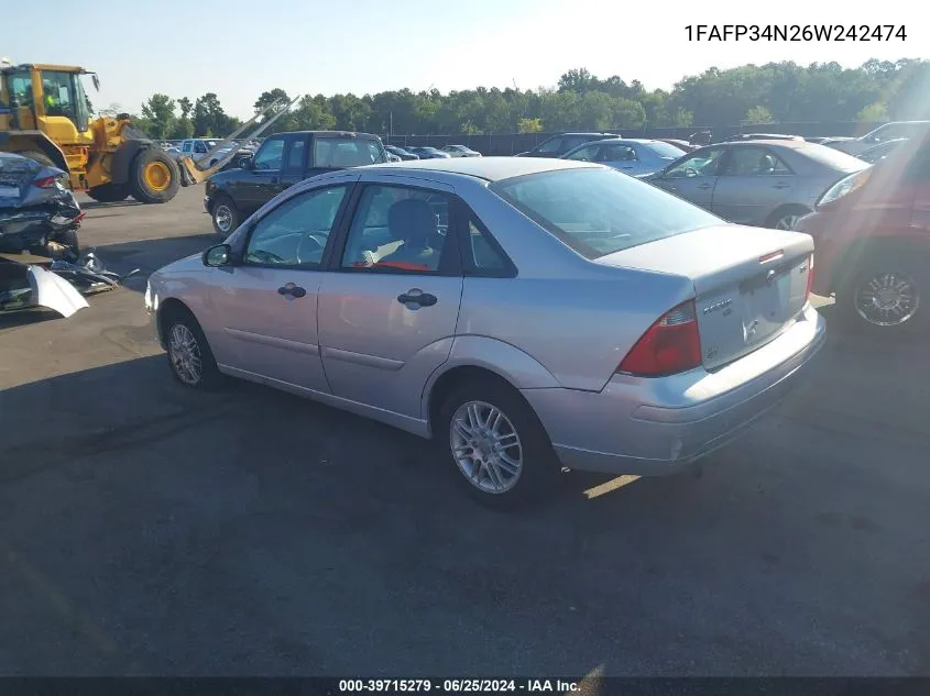 2006 Ford Focus Zx4 VIN: 1FAFP34N26W242474 Lot: 39715279