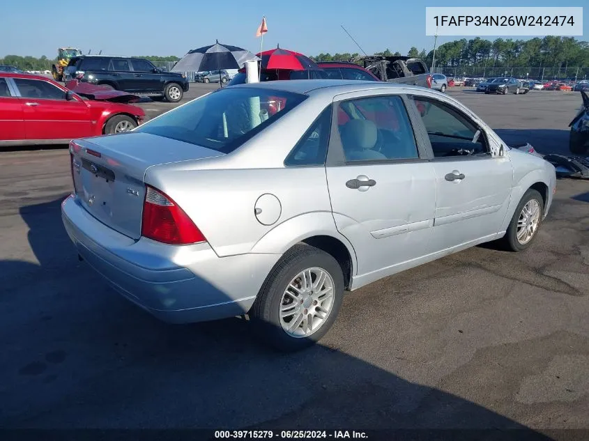 2006 Ford Focus Zx4 VIN: 1FAFP34N26W242474 Lot: 39715279