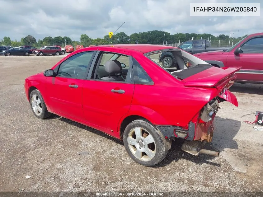 1FAHP34N26W205840 2006 Ford Focus Se/Zx4