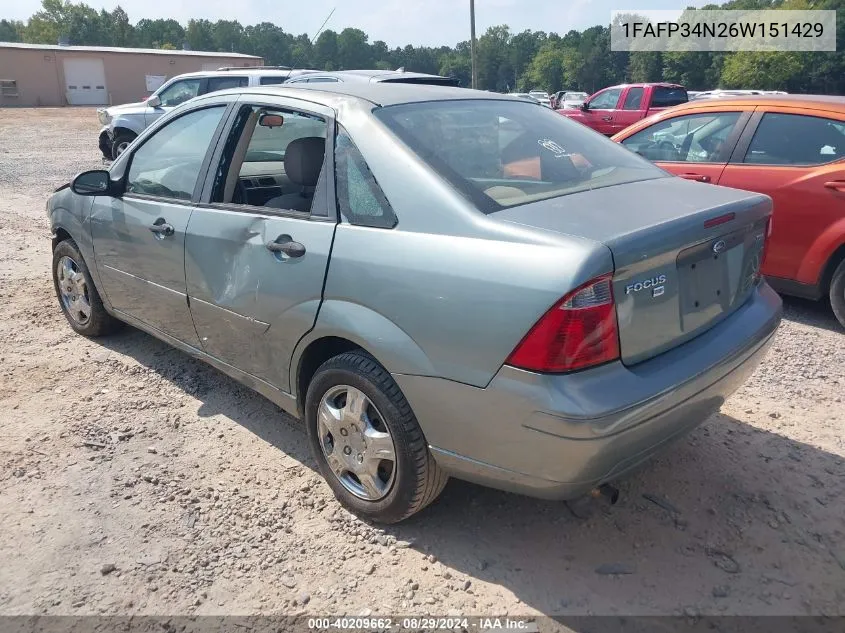 2006 Ford Focus Se/Zx4 VIN: 1FAFP34N26W151429 Lot: 40209662