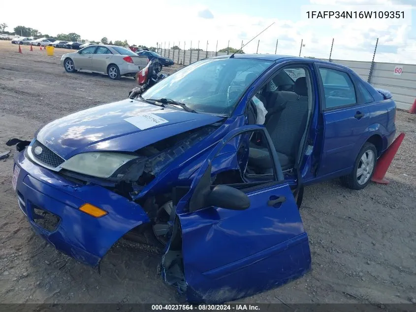 2006 Ford Focus Se/Zx4 VIN: 1FAFP34N16W109351 Lot: 40237564