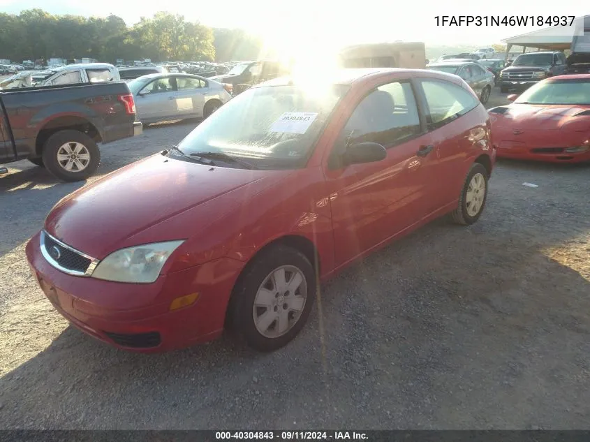 2006 Ford Focus Se/Zx3 VIN: 1FAFP31N46W184937 Lot: 40304843