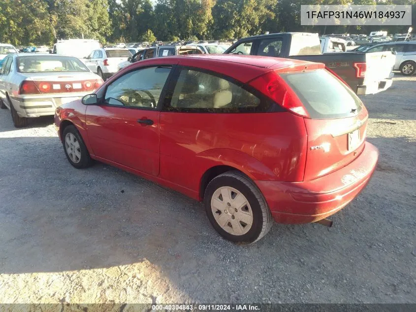 2006 Ford Focus Se/Zx3 VIN: 1FAFP31N46W184937 Lot: 40304843