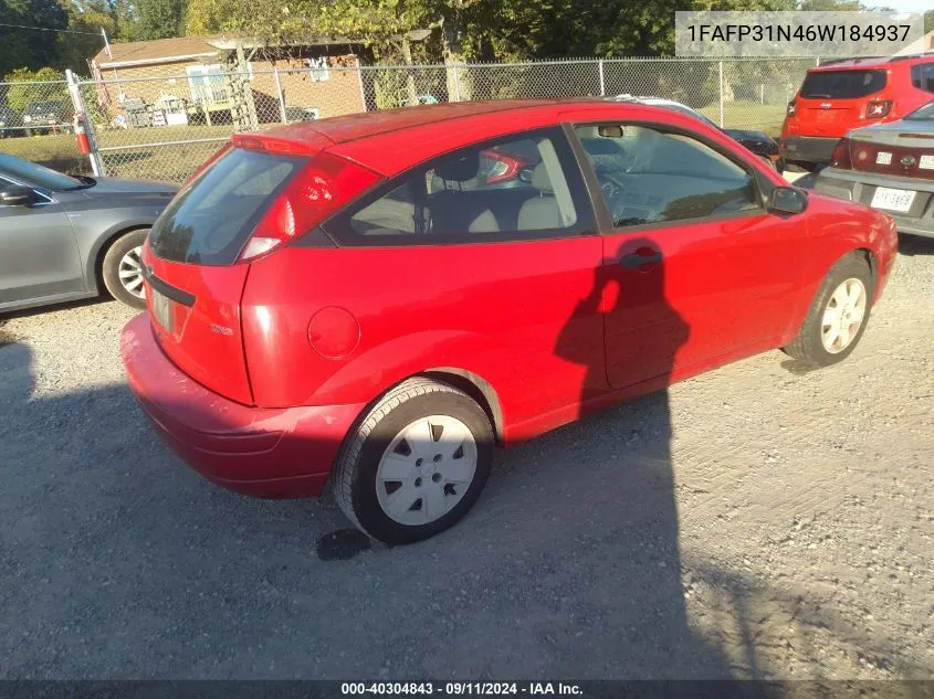 2006 Ford Focus Se/Zx3 VIN: 1FAFP31N46W184937 Lot: 40304843