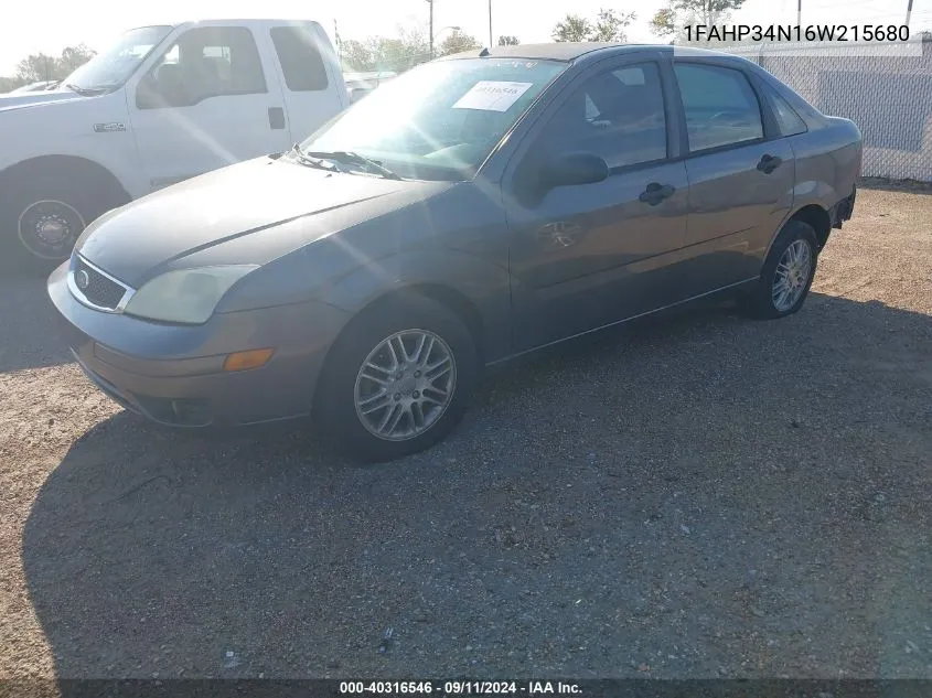 2006 Ford Focus Se/Zx4 VIN: 1FAHP34N16W215680 Lot: 40316546