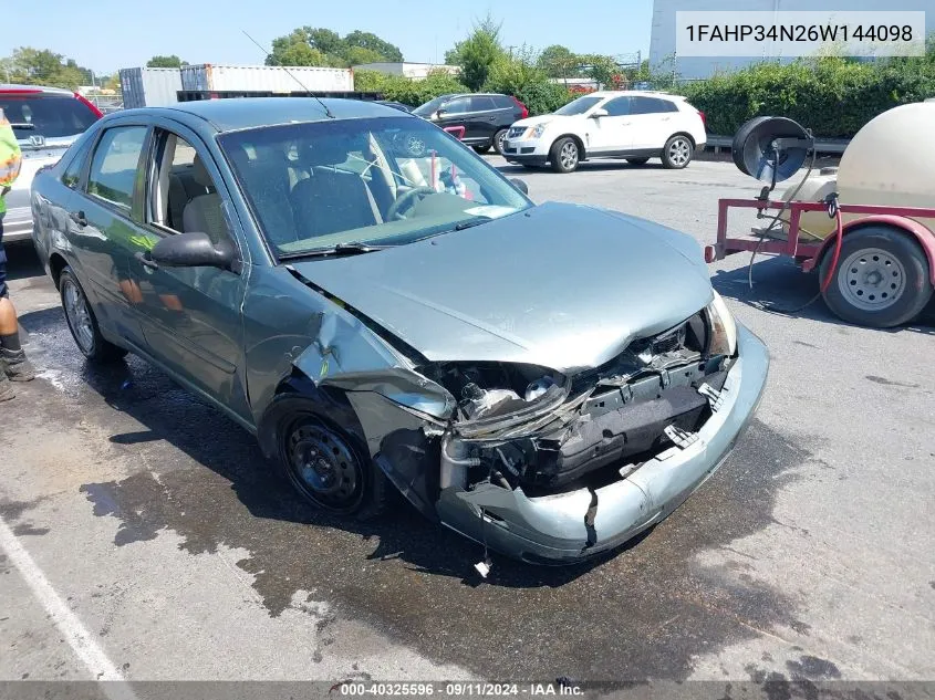 2006 Ford Focus Zx4 VIN: 1FAHP34N26W144098 Lot: 40325596