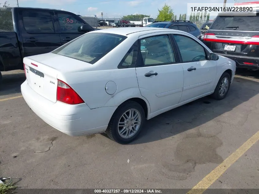 2006 Ford Focus Zx4 VIN: 1FAFP34N16W228890 Lot: 40327257