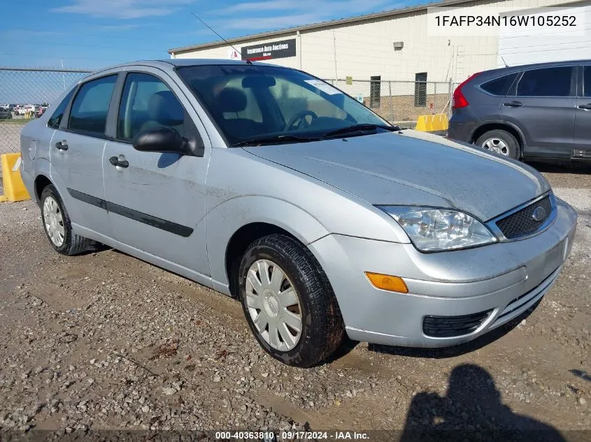 2006 Ford Focus Zx4 VIN: 1FAFP34N16W105252 Lot: 40363810