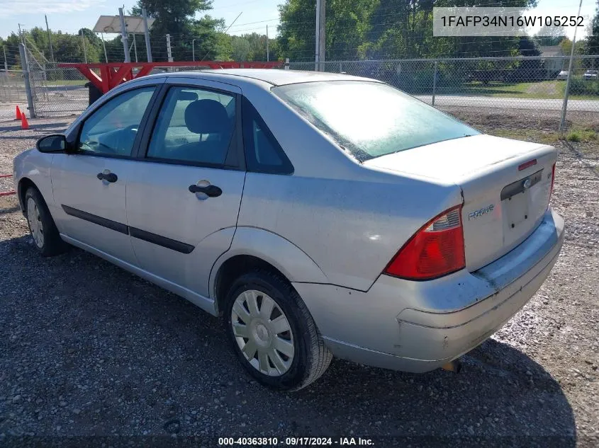 2006 Ford Focus Zx4 VIN: 1FAFP34N16W105252 Lot: 40363810