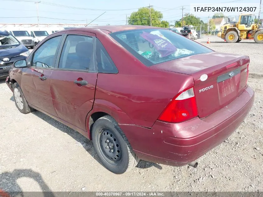 2006 Ford Focus Zx4 VIN: 1FAFP34N76W124307 Lot: 40370967