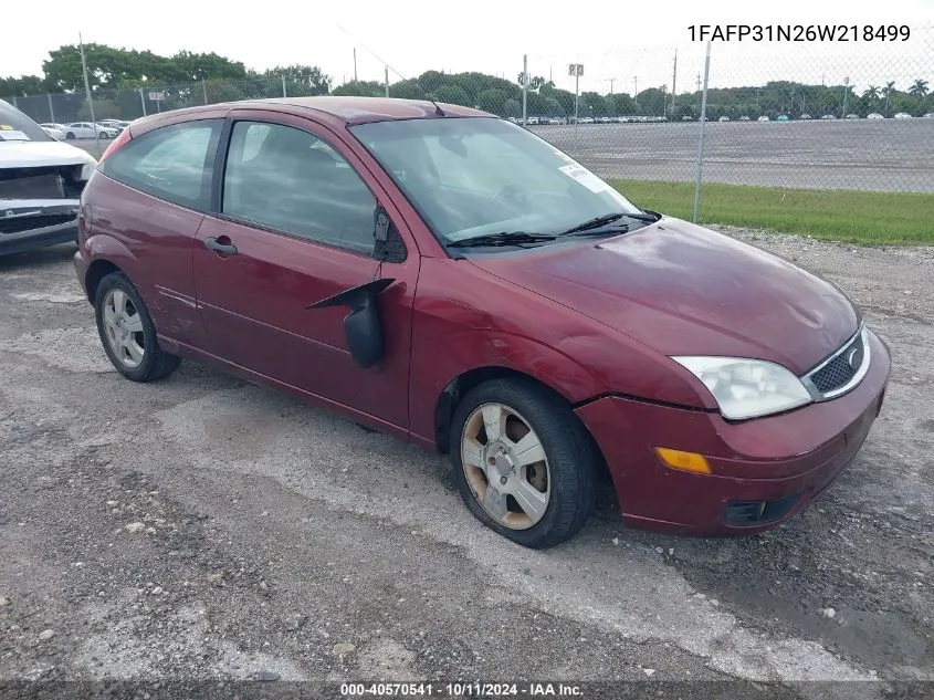 2006 Ford Focus Zx3 VIN: 1FAFP31N26W218499 Lot: 40570541