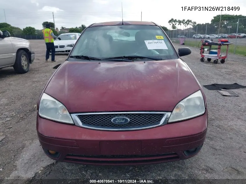 2006 Ford Focus Zx3 VIN: 1FAFP31N26W218499 Lot: 40570541