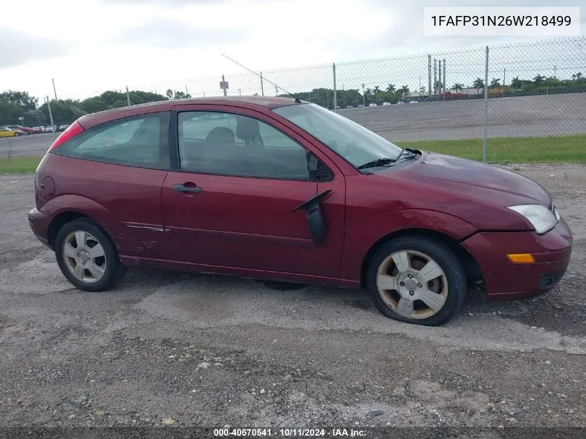 2006 Ford Focus Zx3 VIN: 1FAFP31N26W218499 Lot: 40570541