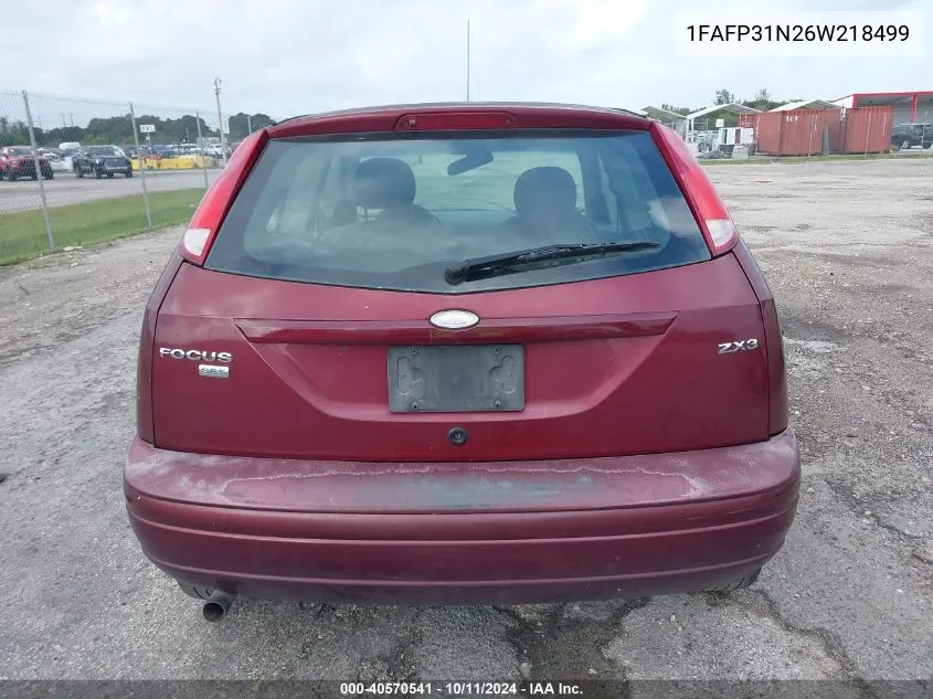 2006 Ford Focus Zx3 VIN: 1FAFP31N26W218499 Lot: 40570541