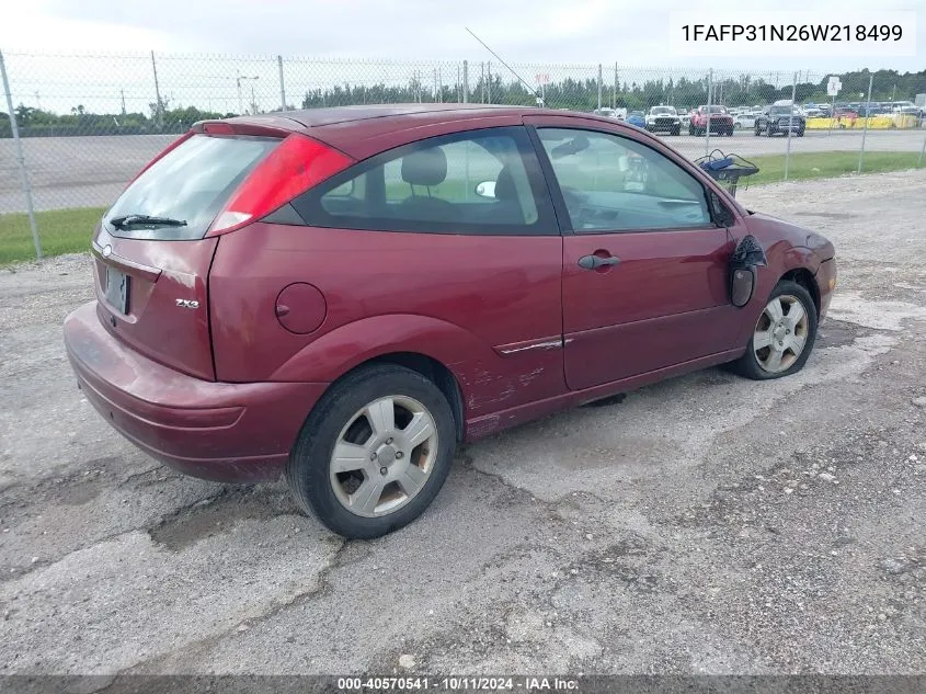 2006 Ford Focus Zx3 VIN: 1FAFP31N26W218499 Lot: 40570541