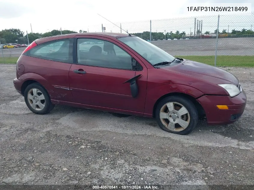 2006 Ford Focus Zx3 VIN: 1FAFP31N26W218499 Lot: 40570541