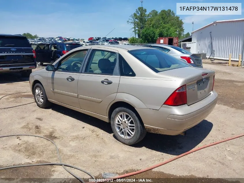 2007 Ford Focus S/Se/Ses VIN: 1FAFP34N17W131478 Lot: 39251312