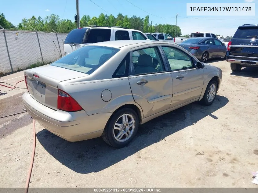 2007 Ford Focus S/Se/Ses VIN: 1FAFP34N17W131478 Lot: 39251312