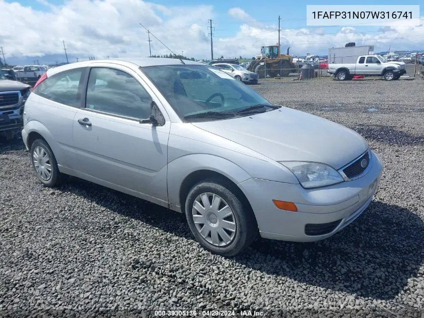 2007 Ford Focus S/Se/Ses VIN: 1FAFP31N07W316741 Lot: 39305136