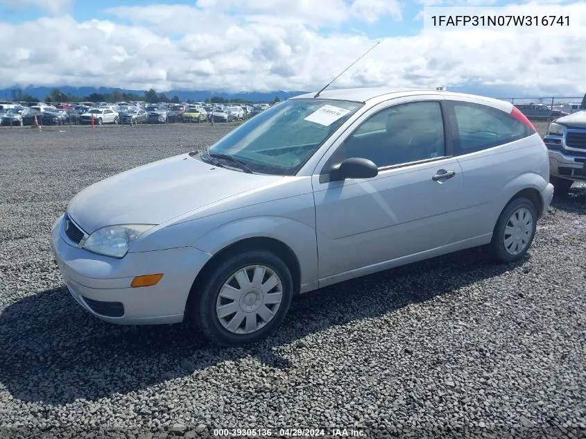 2007 Ford Focus S/Se/Ses VIN: 1FAFP31N07W316741 Lot: 39305136