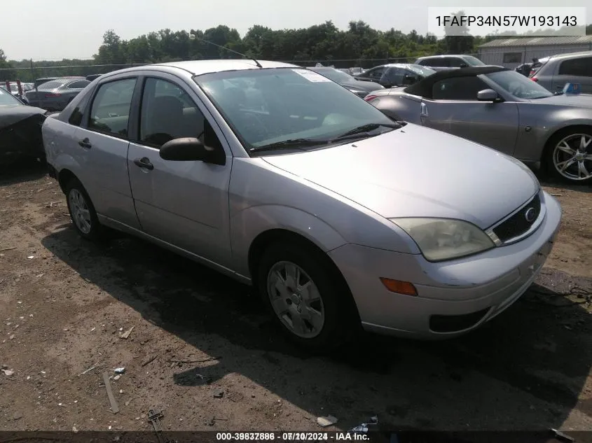 2007 Ford Focus S/Se/Ses VIN: 1FAFP34N57W193143 Lot: 39837886