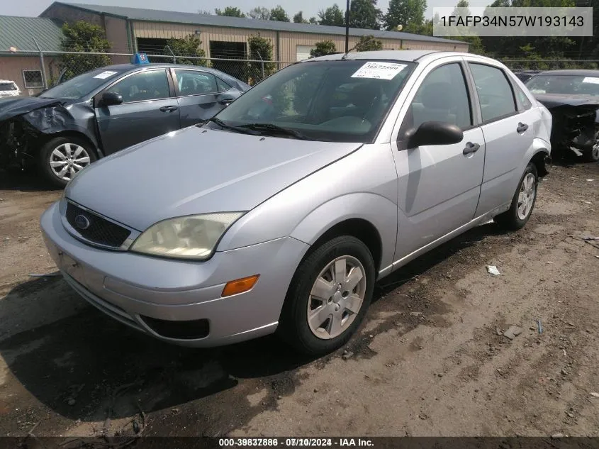 2007 Ford Focus S/Se/Ses VIN: 1FAFP34N57W193143 Lot: 39837886