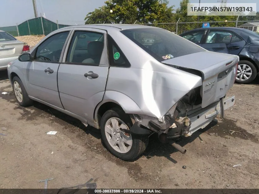 2007 Ford Focus S/Se/Ses VIN: 1FAFP34N57W193143 Lot: 39837886