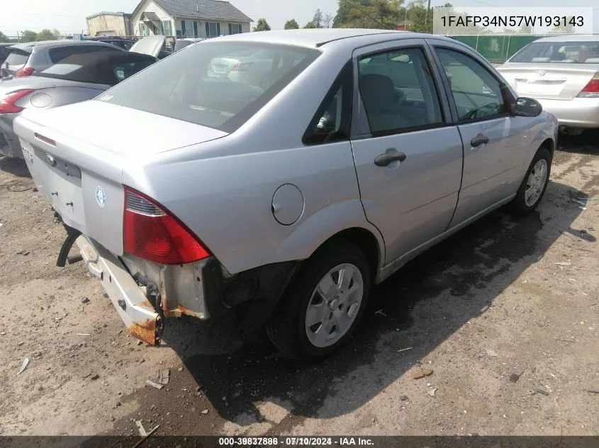 2007 Ford Focus S/Se/Ses VIN: 1FAFP34N57W193143 Lot: 39837886