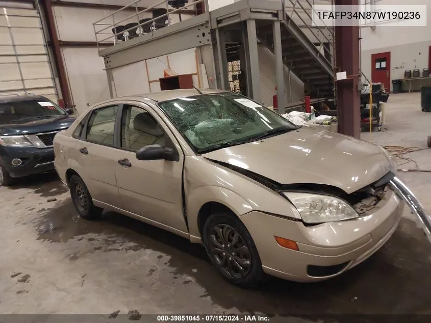 2007 Ford Focus S/Se/Ses VIN: 1FAFP34N87W190236 Lot: 39851045