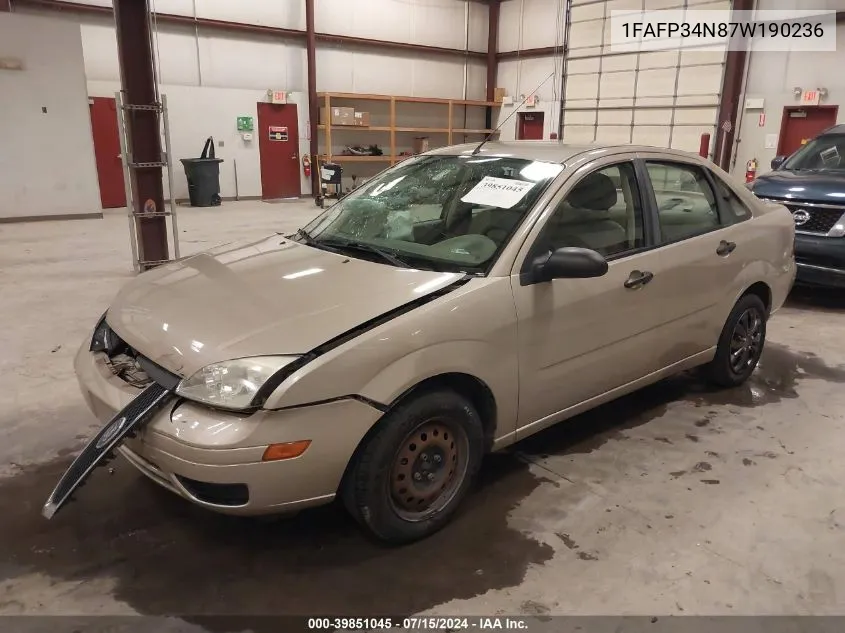 2007 Ford Focus S/Se/Ses VIN: 1FAFP34N87W190236 Lot: 39851045