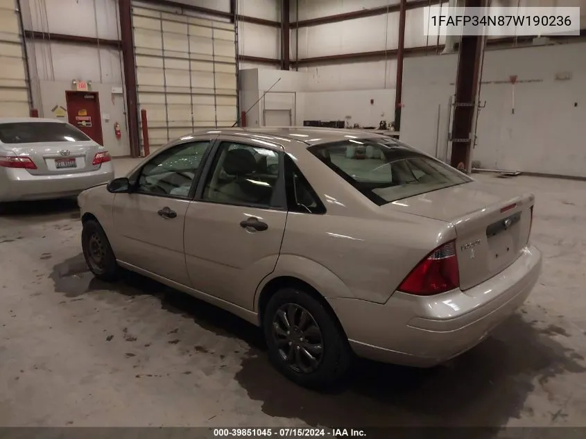 2007 Ford Focus S/Se/Ses VIN: 1FAFP34N87W190236 Lot: 39851045