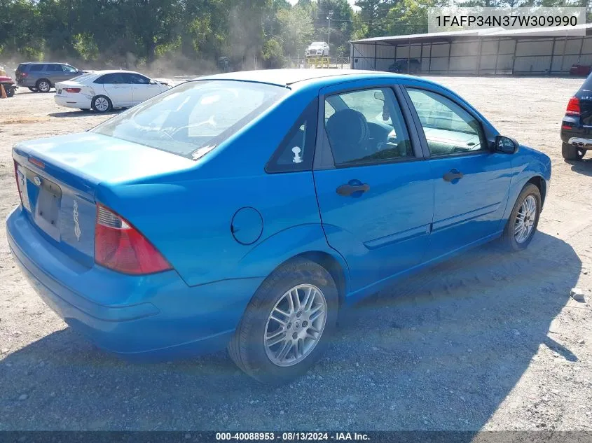 2007 Ford Focus S/Se/Ses VIN: 1FAFP34N37W309990 Lot: 40088953